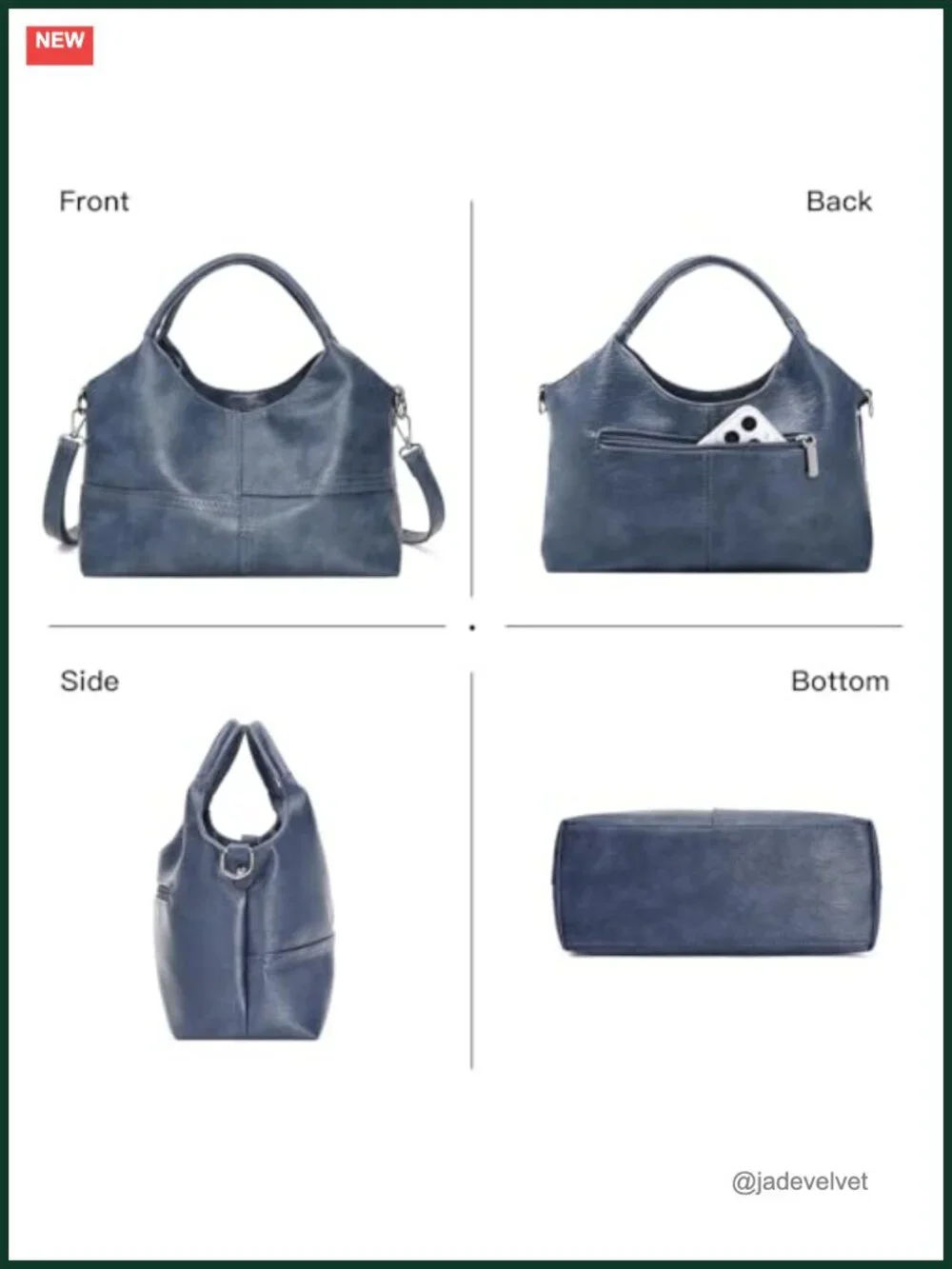 Women's Soft Vegan Leather Hobo Crossbody Tote with Top Handle